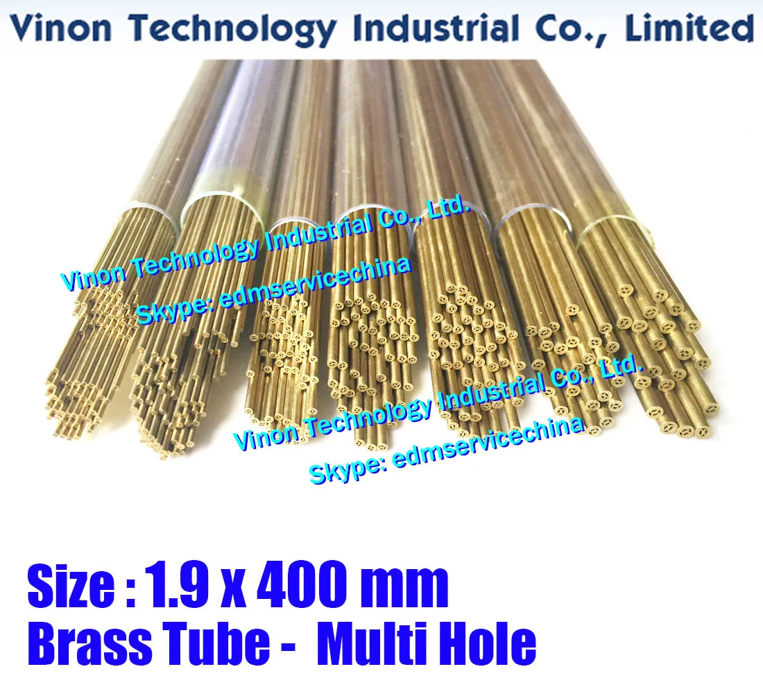 (50PCS/LOT) 1.9x400mm Brass Tube Multihole, Brass EDM Tubing Electrode Multichannel Dia. 1.9 x 400 Long for Electric Discharge