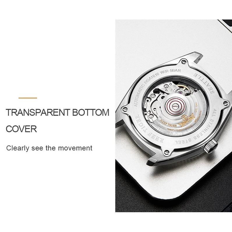 Reef Tiger Reloj automático para hombre, reloj de pulsera mecánico de 42 mm, resistente al agua hasta 5 ATM, segunda esfera pequeña