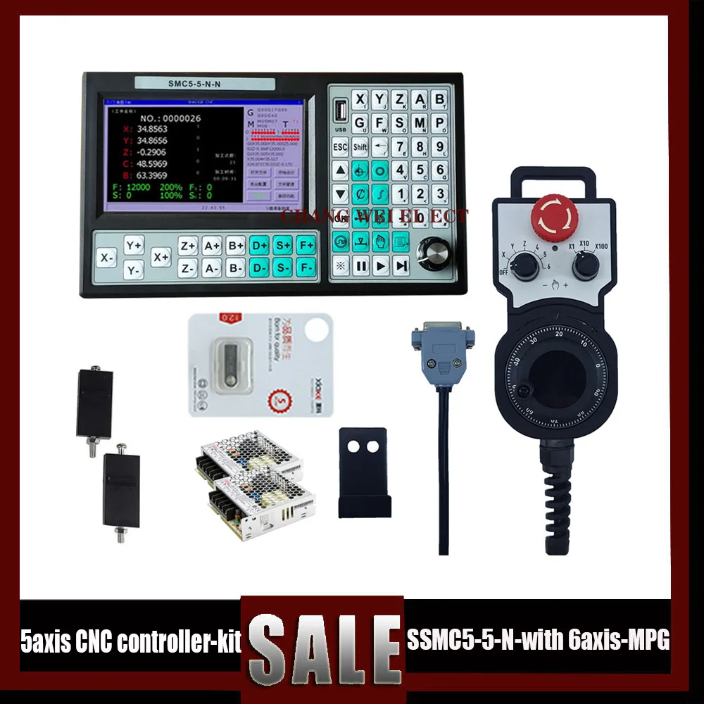 Cnc Offline Controller Smc5-5-n-n 5-axis 500khz Motion Control System + 6-axis Emergency Stop Handwheel 75w24vdc