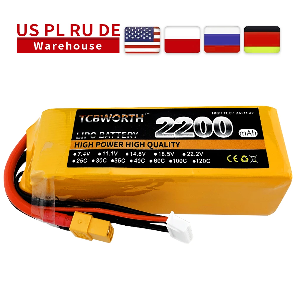 

TCBWORTH RC Drone LiPo Battery 6S 22.2V 2200mAh 60C With XT60 Plug For RC Airplane Helicopter Quadrotor Car Aircraft Batteries