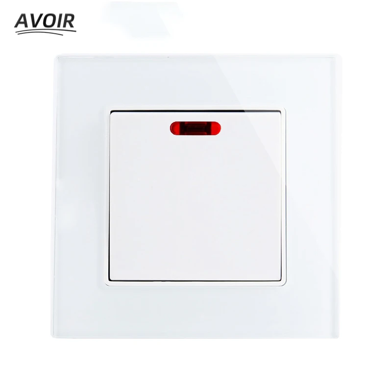 Avoir 3 Color Smart Home 20A Switch Tempered Glass 1 Gang 20A Water Heater Geyser High power Wall Switch With Led Light