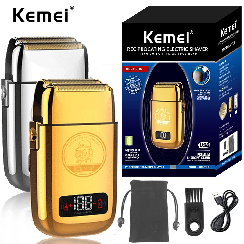 

Kemei TX3 metal housing rechargeable electric shaver for men hair beard electric razor bald head shaving machine professional