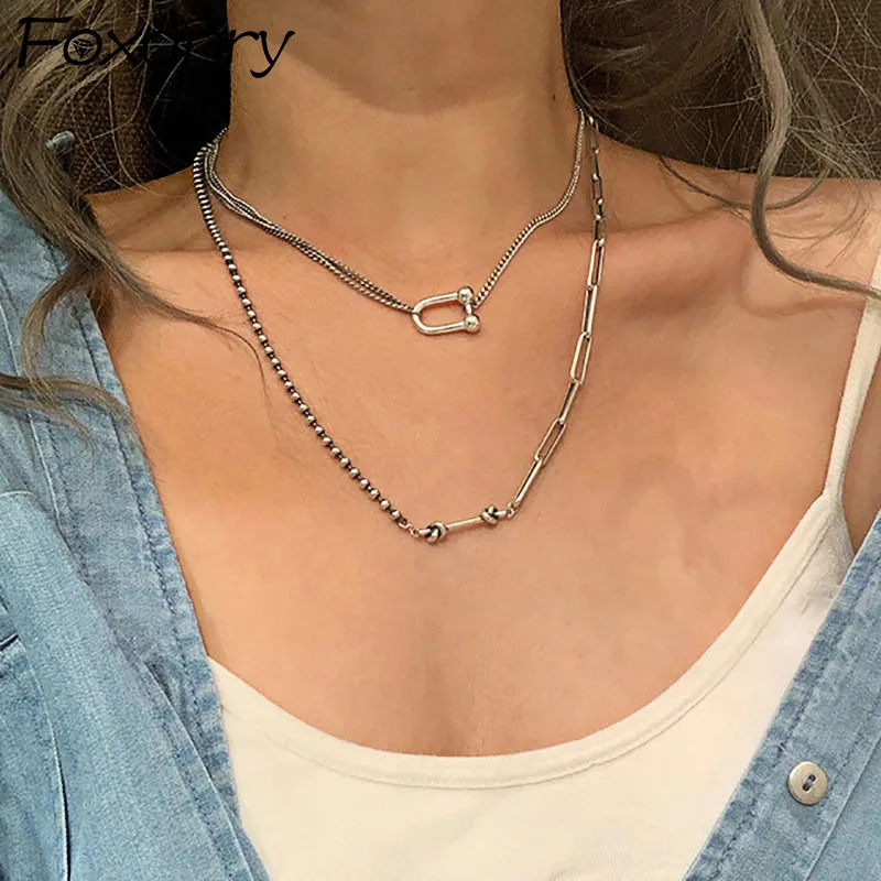 Foxanry Vintage Handmade Silver Color Sweater Necklace for Women New Fashion Thai Silver Tie Knot Rock Party Jewelry Gift