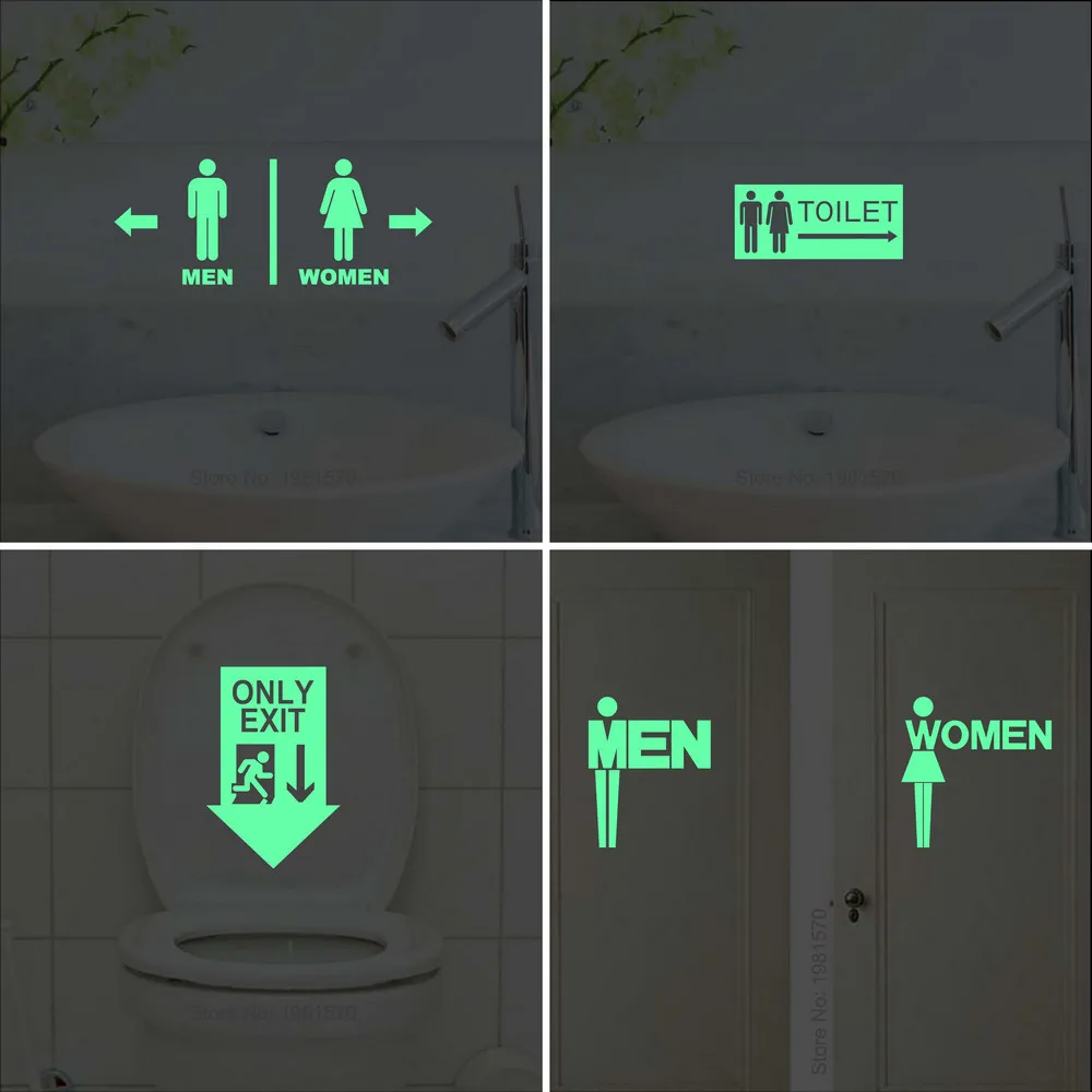 Male Female Toilet Sign Luminous Stickers Public Lavatory Label WC Bathroom Door Wall Decal Restroom Washroom Glow Indication