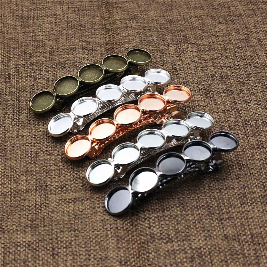 Onebeading Fit 12mm Round Cabochons 5 bases Hairpins Blank  Settings Hair Snap Clips Accessories For DIY Accessories 14x68mm 5pc