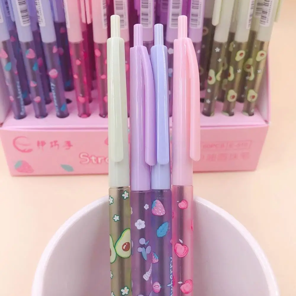 60 pcs/lot Kawaii Fruit Avocado Peach Ballpoint Pen Cute Strawberry ball pens School Office writing Supplies Stationery Gift