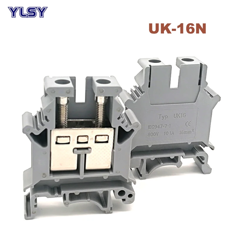 2Pcs Din Rail Universal Screw Terminal Blocks UK-16N Morsettiera Electrical Wire Terminals Block Connector Brass Bornier 101A