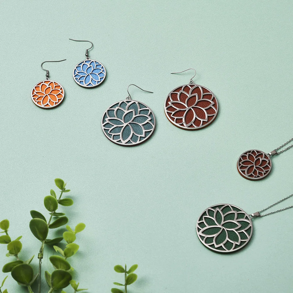 Yoiumit New  Hypoallergenic Geometric for Women Stainless Steel Flower Drop Earrings Interchangeable Leather Trendy Jewelry