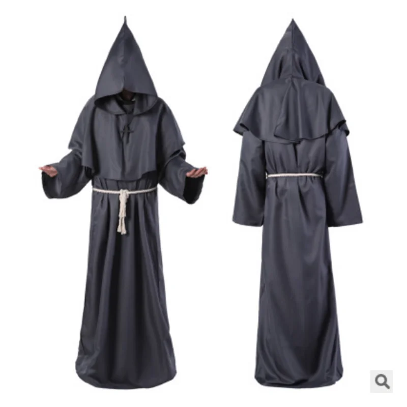 Horror Grim Reaper Costume medievale Vintage monaco Cosplay Costume di Halloween per uomini adulti mantello abito spaventoso Costume da mago