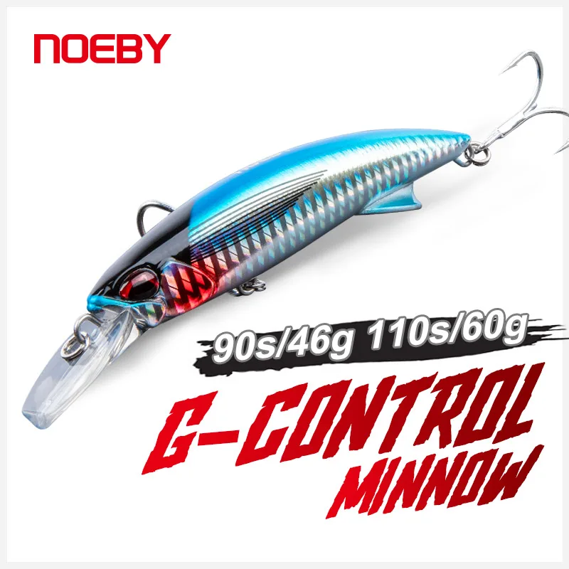 NOEBY Schwere Minnow-Angelköder, 90 mm, 46 g, 110 mm, 60 g, sinkender G-Control-Wobbler, Meer, künstlicher harter Köder, Salzwasser-Angelköder