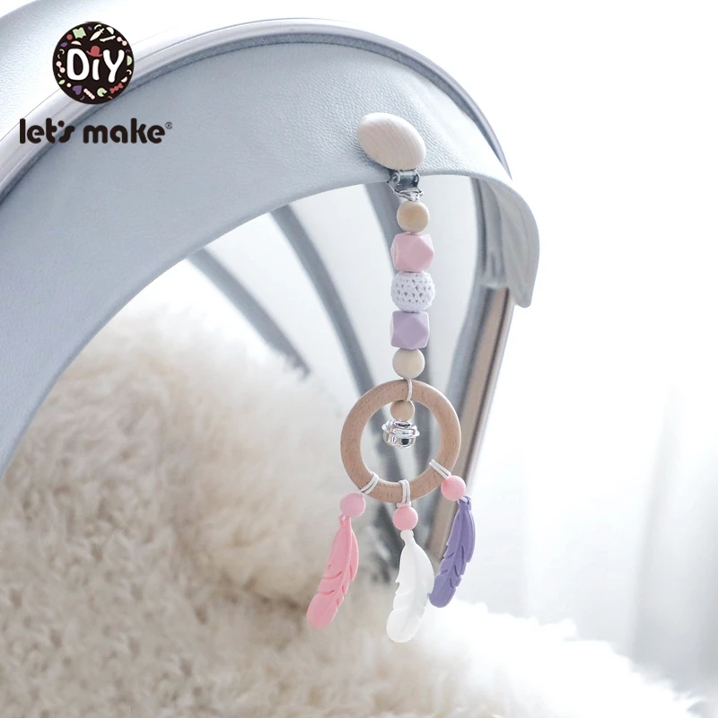 

Let's Make 5pcs Baby Toy Wood Clip Feather Cart Pendant Rattle Silicone Teether Wooden Bell Baby Care Children's Toys For Kids