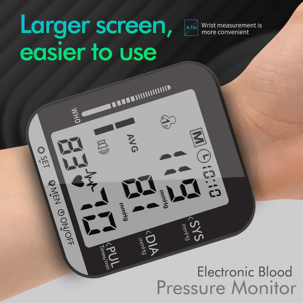 KUIZOU Wrist Blood Pressure Monitor PulseHeart Beat Rate Meter Device Medical Equipment Tonometer BP Mini Sphygmomanometer