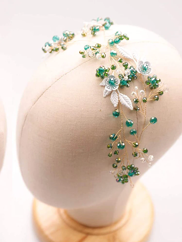 2Pcs Rhinestone Headbands for Women Silver Green Crystal Hair Accessories S82a6e6b335f94830a409513a19b24  main image 4