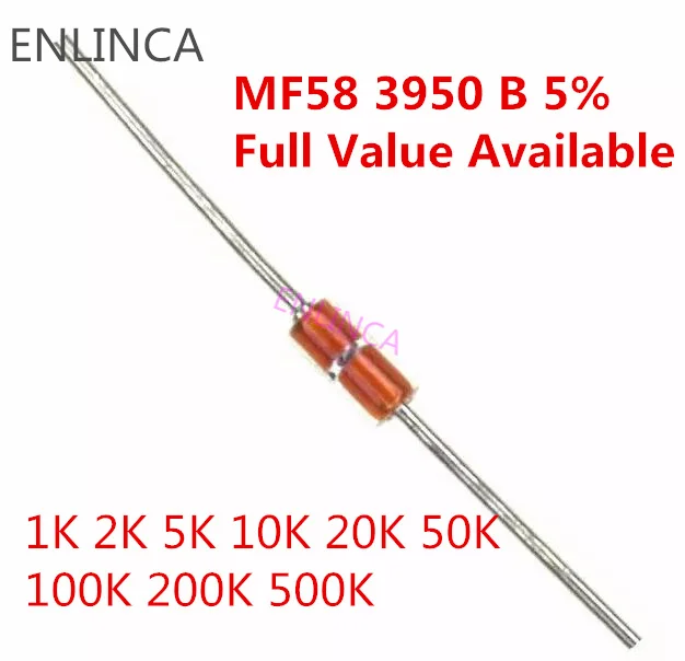 20pcs Thermal Resistor NTC MF58 3950 B 5% 1K 2K 5K 10K 20K 50K 100K 200K 500K 1M 1/2/3/5/10/K Ohm R Thermistor Sensor