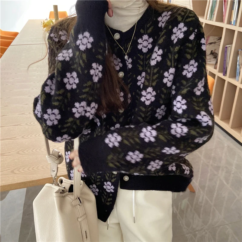 Spring Women Knitting Candigan Sweater 2022 New Sweater Coat Fashion Printing Long Seeve Single Breasted Women Thin Sweater