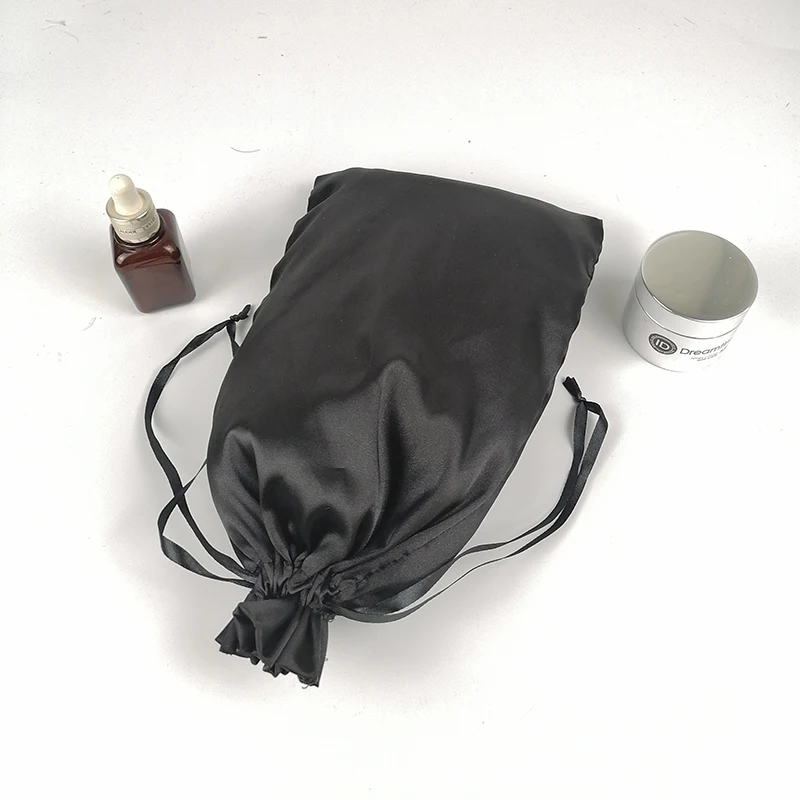 Seide Geschenk Beutel Individuelles Logo Satin Kordelzug Taschen Verpackung Perücke Kosmetische Wimpern Unterwäsche Bikini Lagerung Tasche 20 teile/los – Detail 5