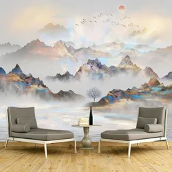Custom Mural Wallpaper Chinese Style 3D Golden Landscape Wall Painting Living Room TV Background Wall Decor Papel De Parede 3 D