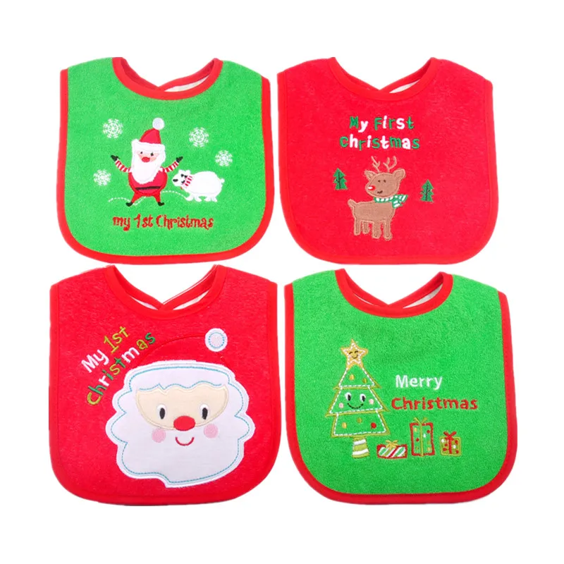 Kerst Stijl Slabbers Ronde Hals Waterdicht Burp Doeken Santa Elanden Kerstboom Patroon Baby Speeksel Handdoek Xmas Kids Gift