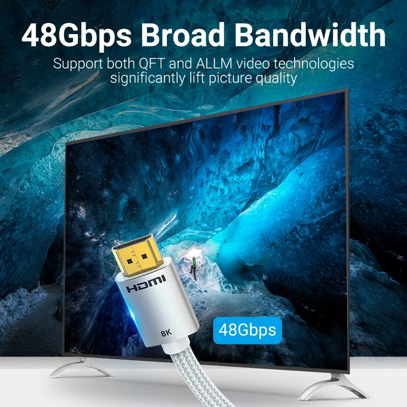 Przewód przedłużający HDMI 2.1 kabel do TV, pudełko USB C HUB PS5 kabel HDMI 8K/60Hz Ultra wysokiej prędkości rozdzielacz HDMI kabel eARC HDR10 +