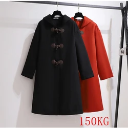 Women's padded winter fashion hooded coat, casual horn buckle pocket, new plus size, 150kg, 8XL, 7XL.