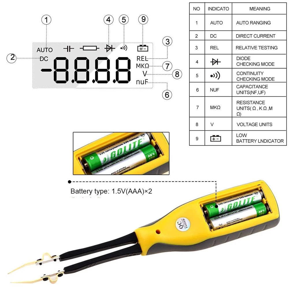 990C Smart SMD Tester Smart Pinzette Digital Multimeter RC Diode Auto Range Widerstand Kondensator Batterie Tester mit Carry Box