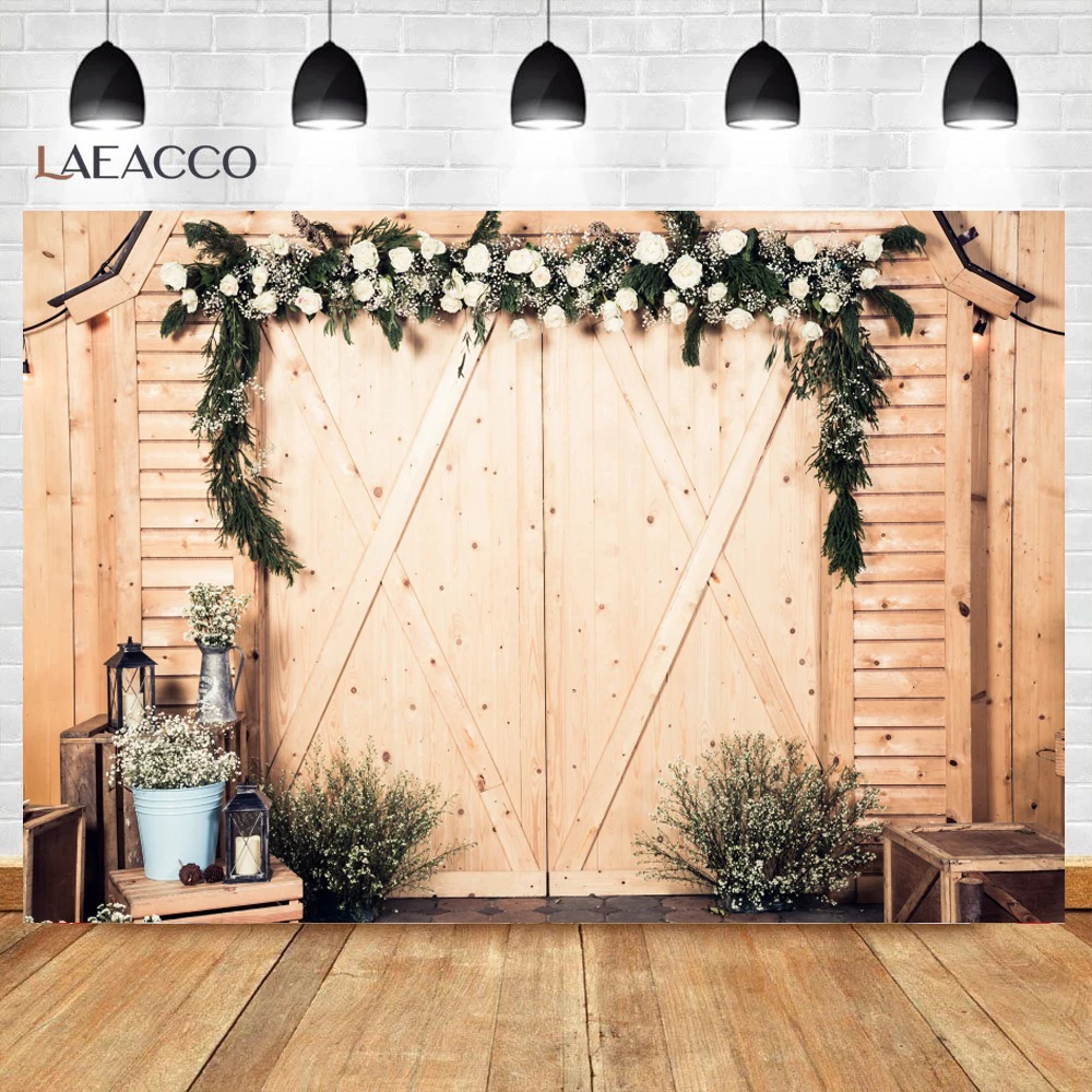 Laeacco flores de casamento coroa de parede de madeira para festa infantil retrato para bebê planos de fundo fotográficos estúdio de fotografia