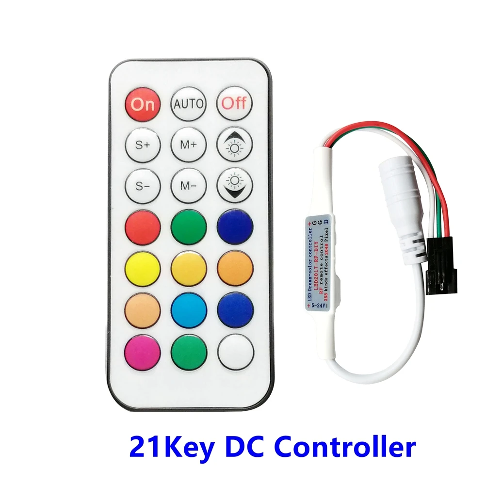 DC5-24V 21Key Led Controller Mini Pixel Dimmer 3Pin For Christmas Part WS2812/WS2811/SK6812 Strip Light RF Module Connector