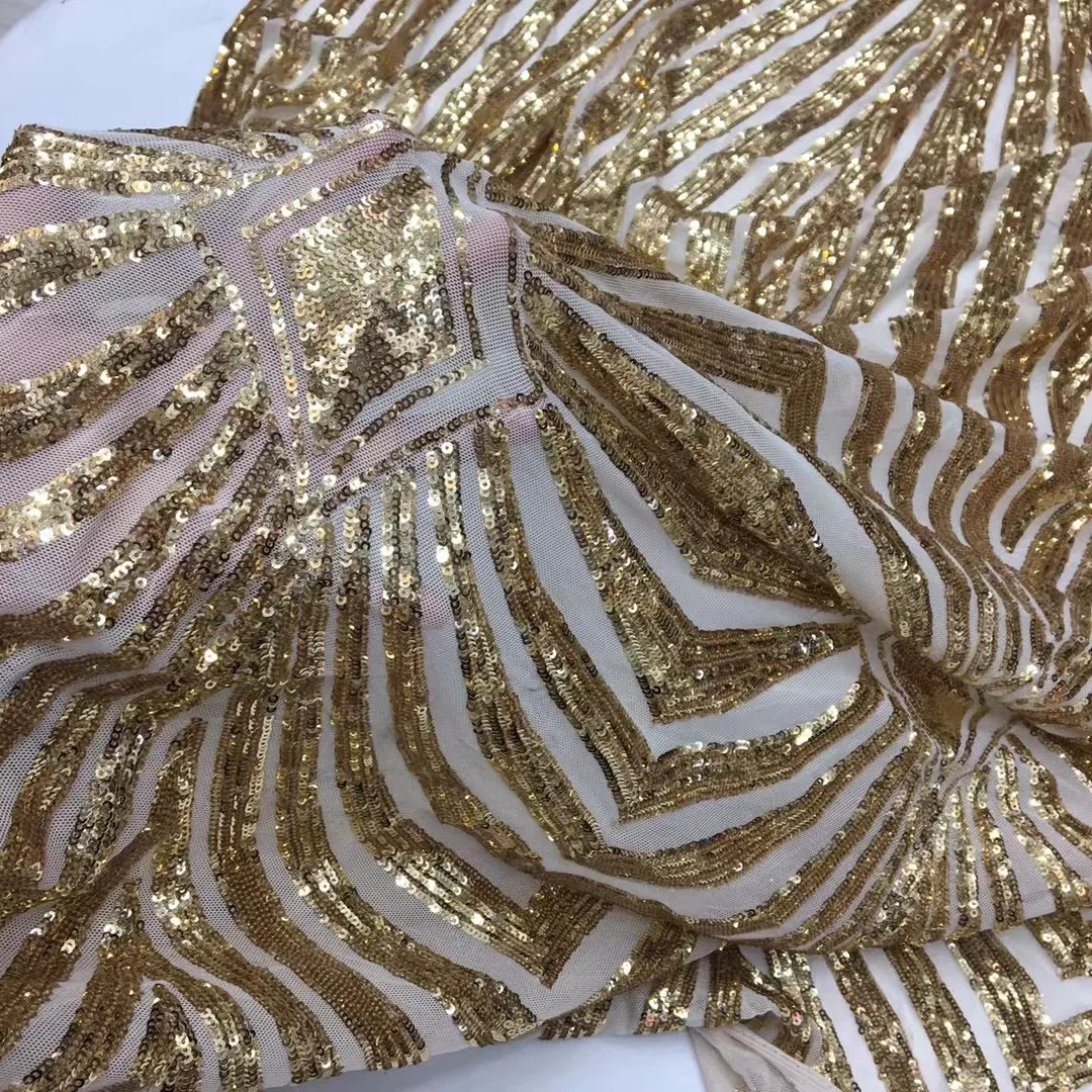 

Hot Classic Dress Fabric Sparkling Sequin On Elastic Mesh Embroidery Couture Fabric French Nigerian Lace Fabrics For Sewing