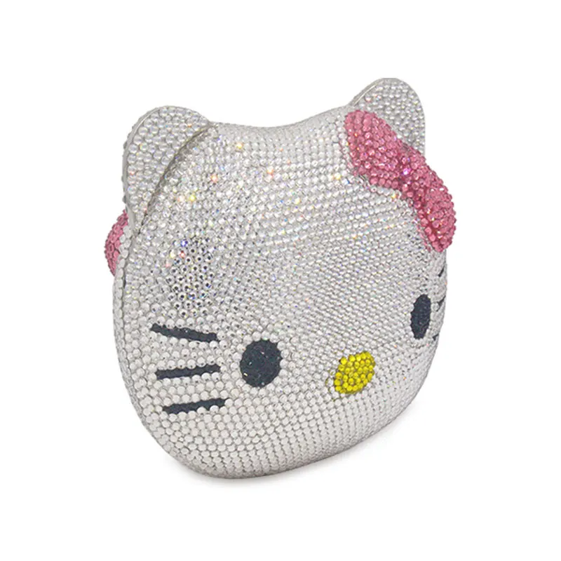 Chaliwini Hello Kittty Women Crystal Evening Bags Hard Case Hand Made Diamond Minaudiere Handbags Animial Clutch Purses