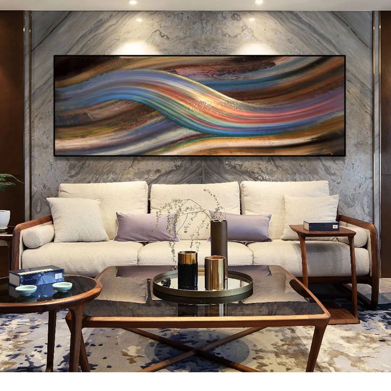 

Modern Abstract Rainbow Oil Painting on Canvas Posters and Print Wall Art Painting Abstract Ribbon Picture for Living Room Decor