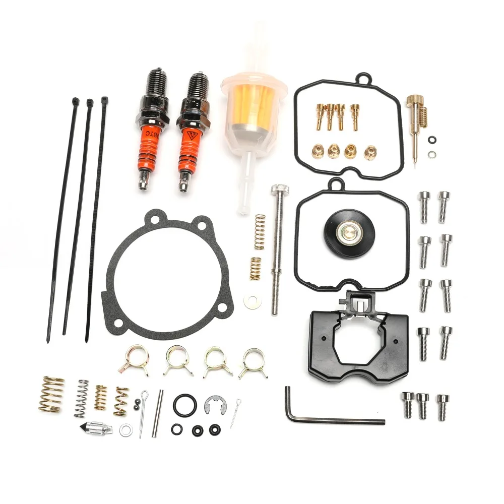 Rebuild Kit for Harley Davidson Keihin CV Carburetor 1990-2018 with Idle Screw Spark Plug Fuel Filter Low Range Jet 27006-88