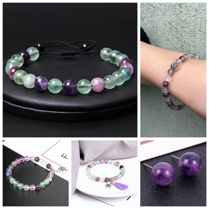 Hot Sales Natural Fluorite Beads Smooth Purple Round Loose Beads For Jewelry Making Bracelet Accessries 4 6 8 10 12MM 15\