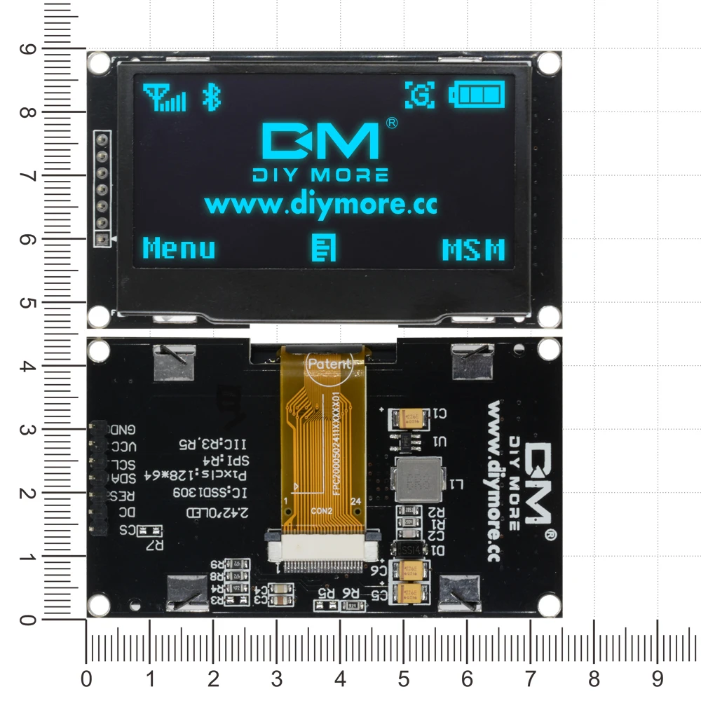 2.42 인치 2.42 12864x64 OLED 디스플레이 모듈, 128x64, IIC I2C SPI, 직렬 블루 LCD 화면, C51 STM32 SSD1309 R3 R4 R5