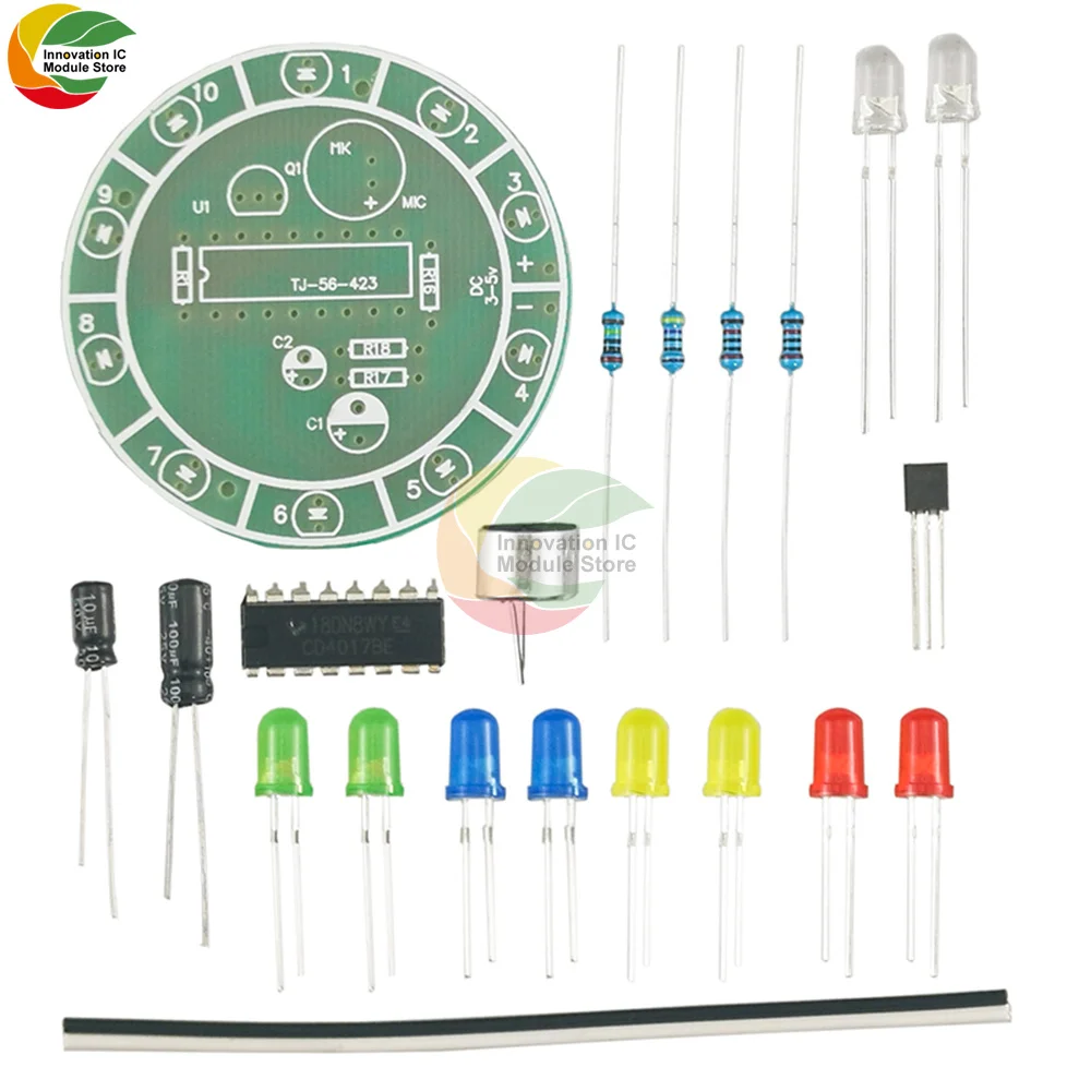 CD4017 Colorful Sound Control Rotating LED Light Lucky Turntable Water Lamp Kit Electronic Welding Assembly DIY Training Parts