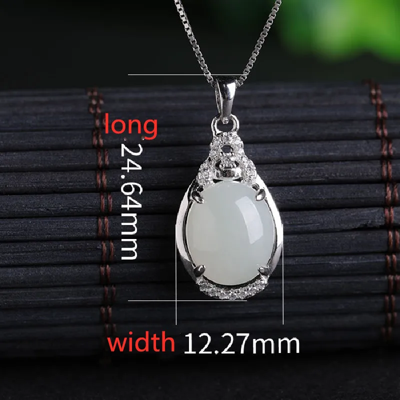 

925 Sterling Silver Inlaid Hetian Jade Pendant Simple Egg Face Jade Pendant Natural Xinjiang Hetian White Jade