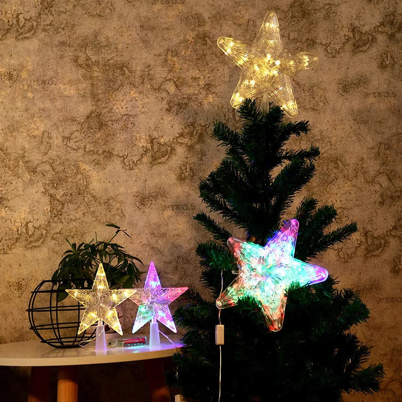 1PC Christmas Tree LED Top Light Plastic Five-pointed Star Light Decorative Steady/Flashing Lights Christmas Party Home Decor