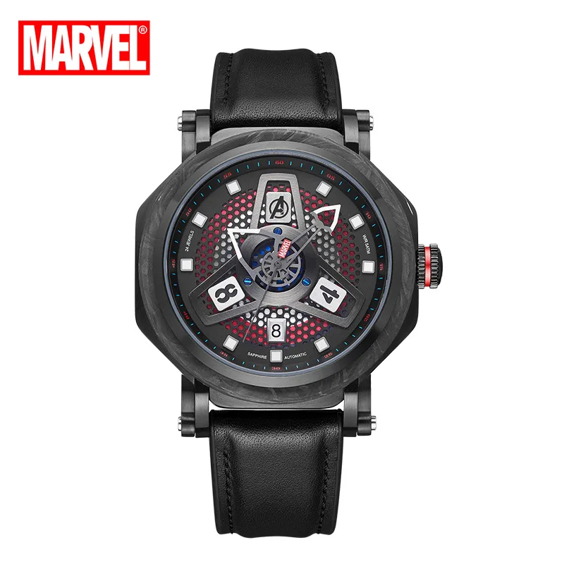 DISNEY Official MARVEL Capitain America Cartoon Men Skeleton Automatic Casual Wristwatches 3D Stereo Japan Seiko Mechanical