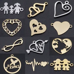 10pcs/lot Heart DIY Charms Wholesale 316 Stainless Steel Hearts Connectors Charm Family Jewelry Pendant