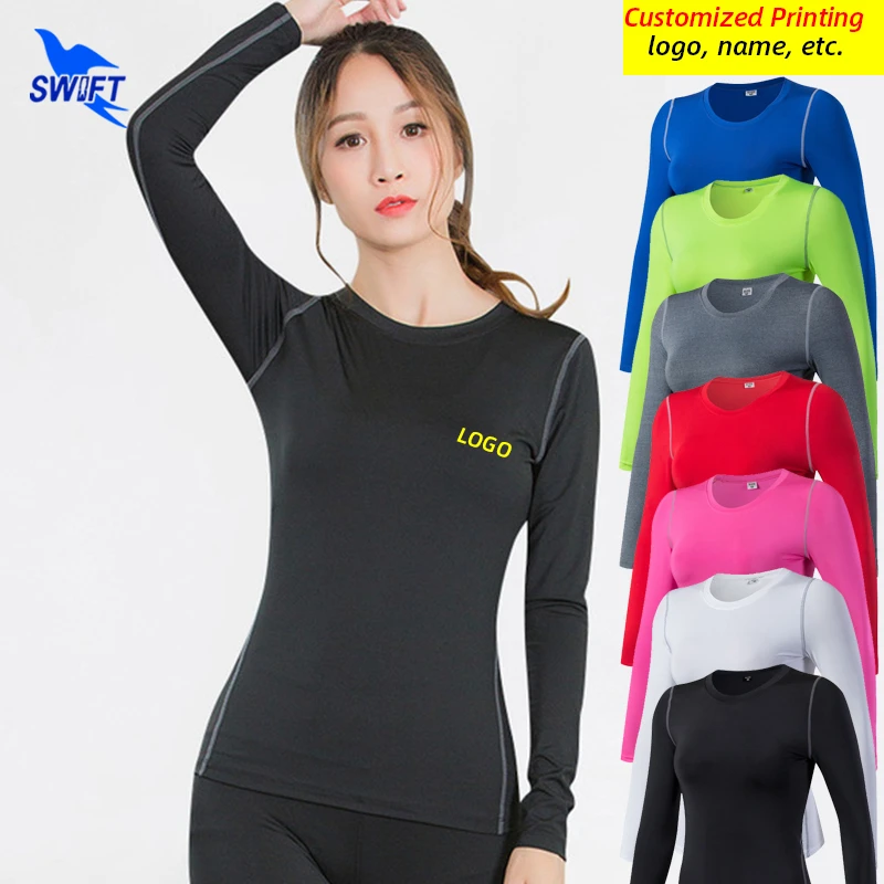 Quick Dry Long Sleeve Women Running Top Tees Elastic Gym Fitness Yoga Shirt Slim Fit Base Layer Sportswear Clothing Customize