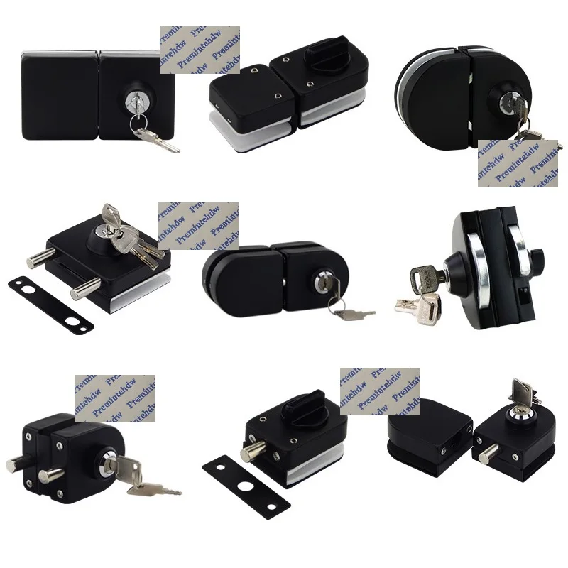 

1Piece Square Matt Black Stainless Steel Drill Free Glass Door Lock Hooking Barrel Latch With Keys Thumb Turn