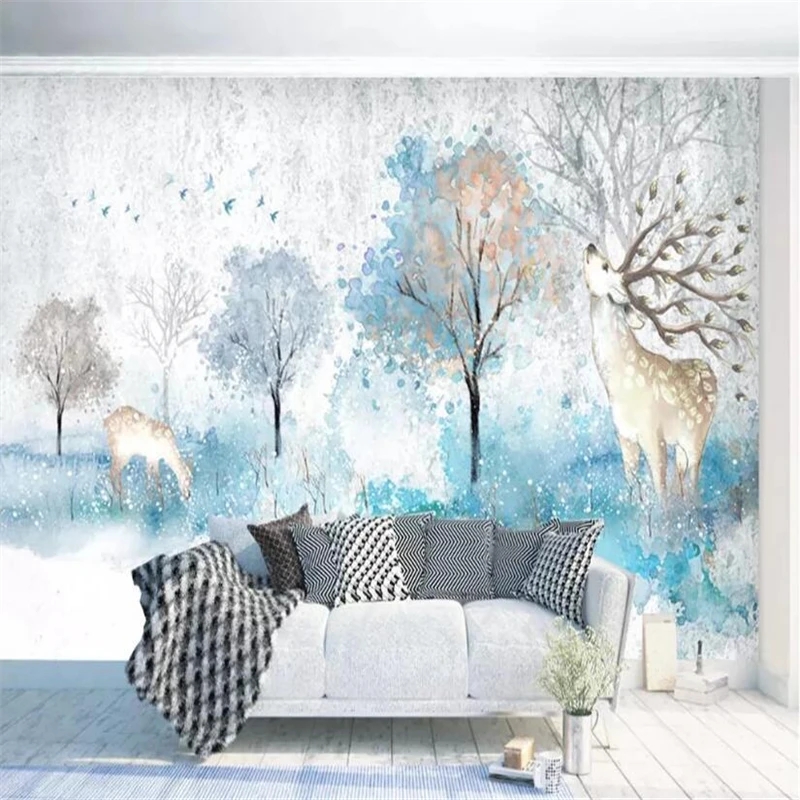 

Настенные обои в скандинавском стиле с абстрактным изображением лесного оленя, декор для гостиной, фон для телевизора, фотообои, настенное искусство, украшение для стен