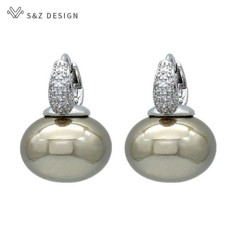 S & Z DESIGN Neue Mode Brot Runde Große Perle Baumeln Ohrringe Für Frauen Hochzeit Schmuck Geschenk Temperament Zirkonia Eardrop – Detail 19