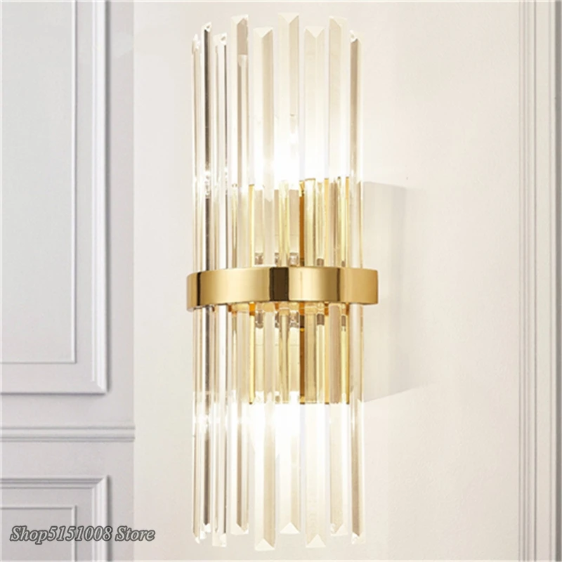 Imagem -04 - Cristal Dourado Lâmpada de Parede American Country Wall Decor Luz Luxury Villa Hotel Estudo Corredor Corredor Sala de Estar Luminárias