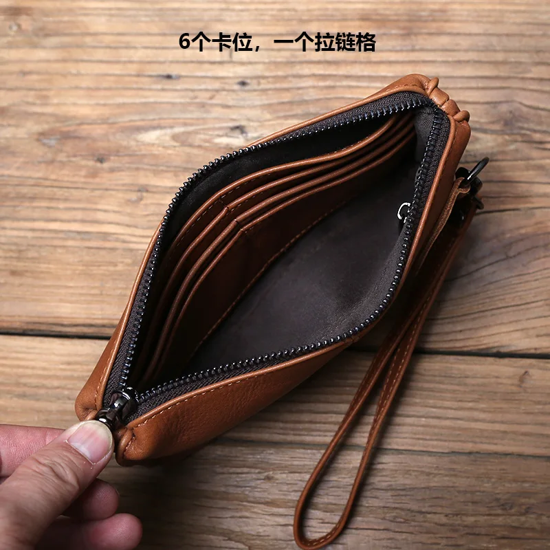 NZPJ männer Leder Lange Brieftasche Erste Schicht Rindsleder Zipper Clutch Tasche Retro Bank Karte Fall Weichem Leder Telefon Fall münze Fall – Detail 10