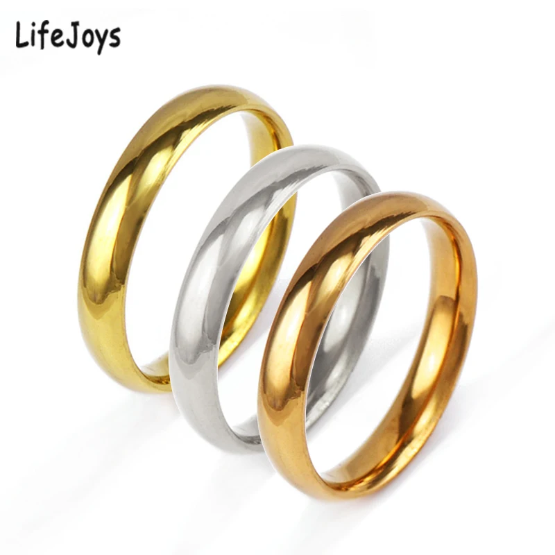 4mm 6mm Solid Spherical Curved Band Ring Couple Jewelry Stainless Steel Simple Smooth Rings Rose Gold Silver Color Size 4 To 10