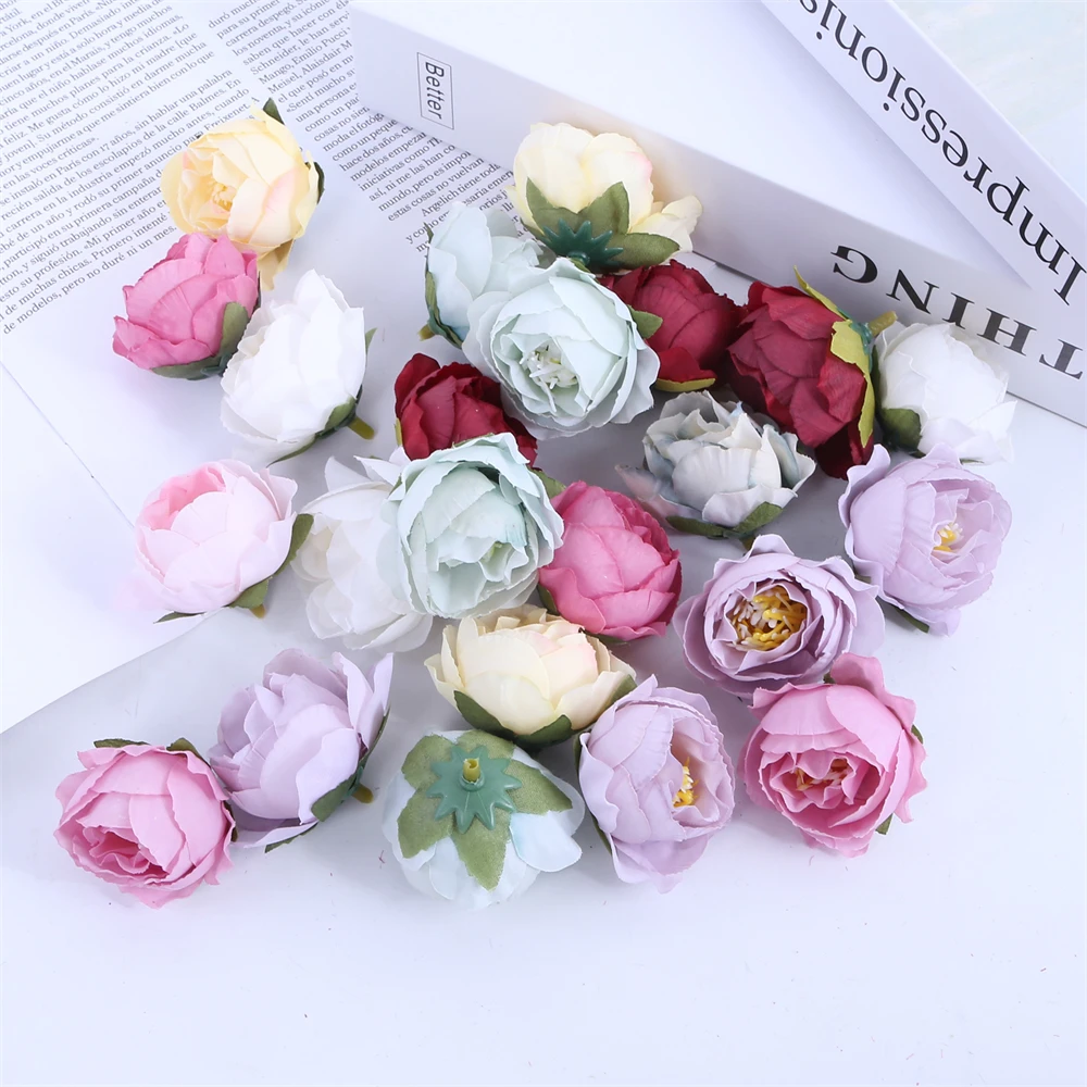 Wholesale 4cm Artificial Rose Bud Flowers For Wedding Home Decor DIY Christmas Wreath Gift Box Craft Fake Flowers Decorations