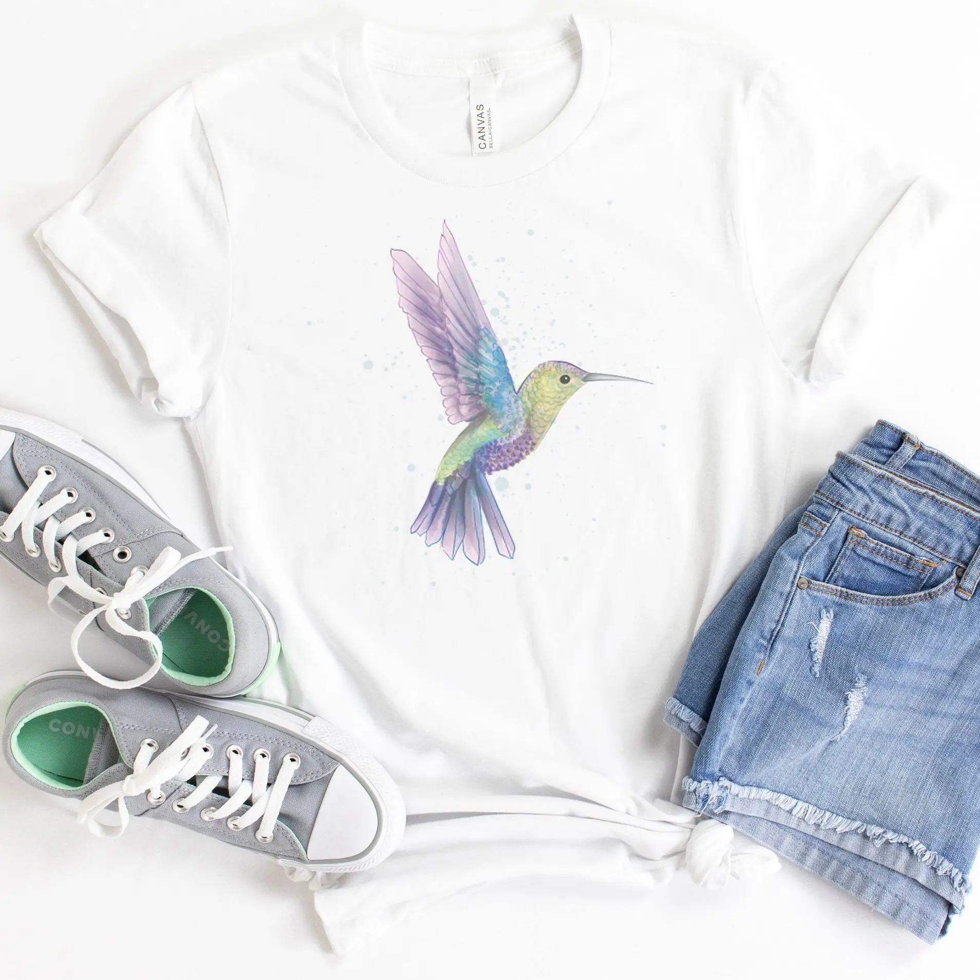 

Watercolor Hummingbird Print Harajuku Top Women T-shirt Casual Ladies Basic O-collar Short Sleeved Women T-shirt Girl,Drop Ship