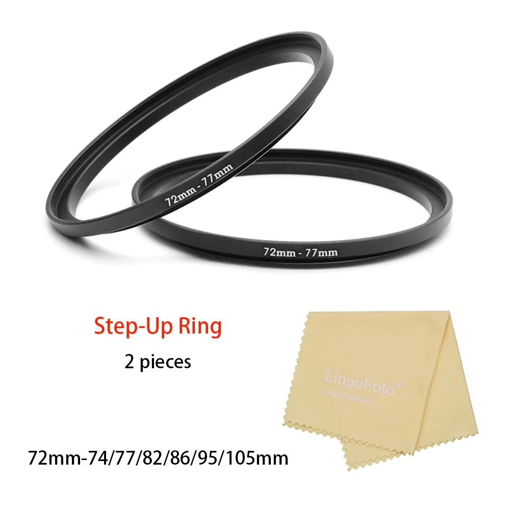 2-pieces Metal Step Up Ring Filter Adapter Ring , 72-74 /77 /82 /86 /95 /105mm , with a cleaning cloth