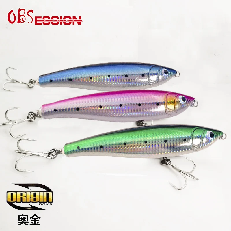 OBSESSION WD108 Trolling Wooden Stickbait 70g 18cm With Hooks Trolling Pencil Lure Topwater Floating Deep Sea Fishing Wood Bait