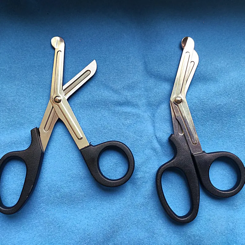 

1pcs 14.5cm stainless steel plastic elbow serrated safety scissors health dressing gauze bandage plastic handle scissors